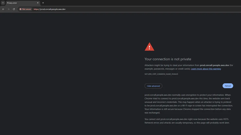 Website with bad certificate